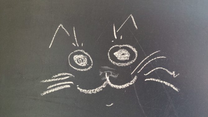 A chalk sketch of a cat on a blackboard