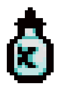 The Sulfuric Acid item from The Binding of Isaac, colour-corrected so the liquid inside of the bottle appears blue. The bottle is marked with a black 'X.'